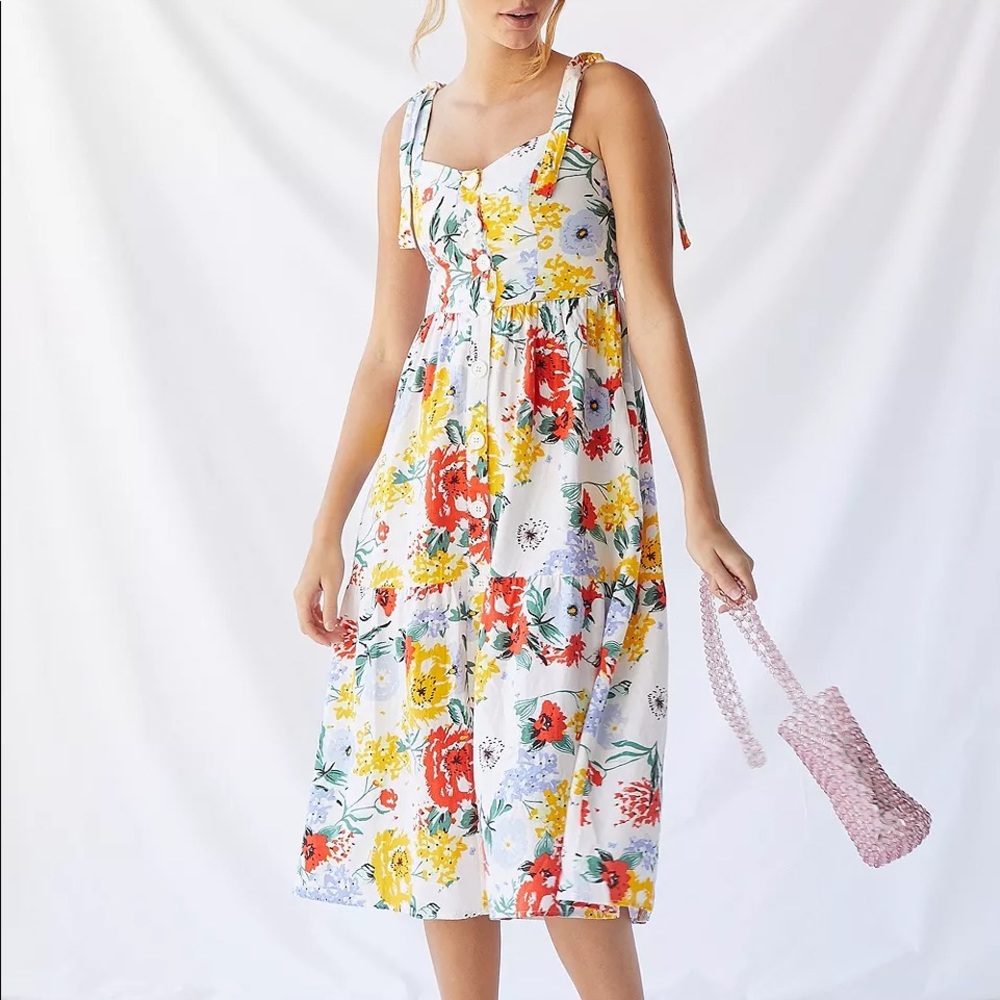 URBAN OUTFITTERS Positano Linen Tie Shoulder Dress